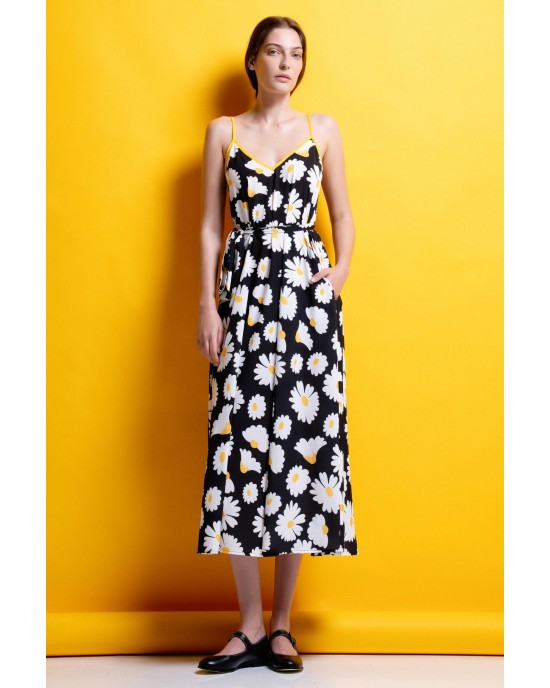 Mamoush Alma Daisies Black Midi Φόρεμα