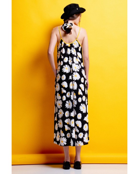 Mamoush Alma Daisies Black Midi Φόρεμα