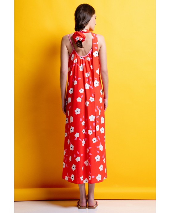 Mamoush Alma Red Daisies Midi Φόρεμα