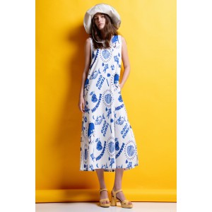 Mamoush Emma Blue/White Midi Φούτερ Φόρεμα
