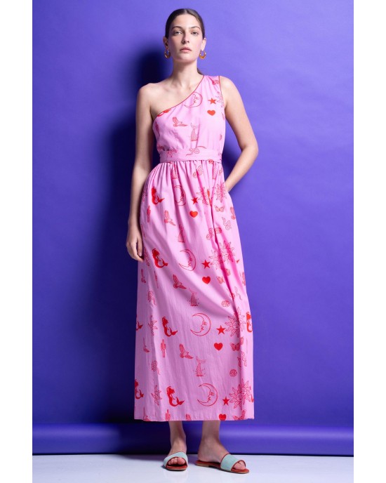 Mamoush Holly Pink Midi One Shoulder Φόρεμα