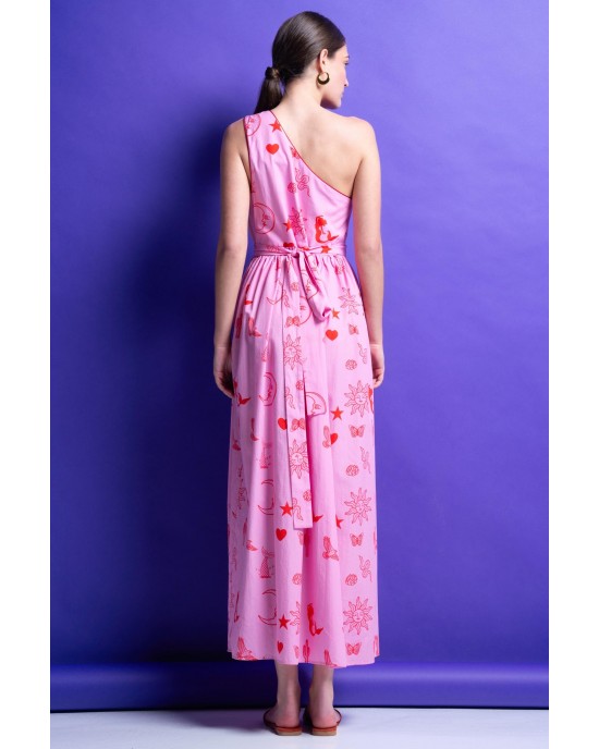 Mamoush Holly Pink Midi One Shoulder Φόρεμα