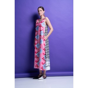 Mamoush Tina Pink Δίχρωμο Φόρεμα Με Κάρο Πλάτη