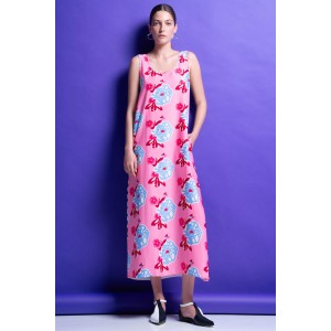 Mamoush Tina Pink Δίχρωμο Φόρεμα Με Κάρο Πλάτη