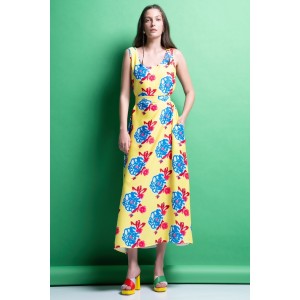 Mamoush Tina Yellow Δίχρωμο Φόρεμα Με Κάρο Πλάτη