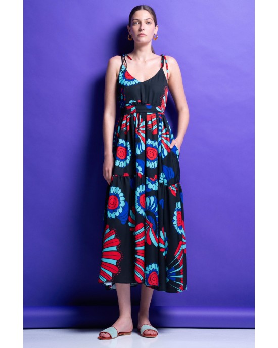 Mamoush Danna Black Fan Midi Φόρεμα