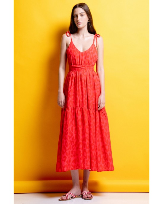 Mamoush Danna Pink Animal Print Midi Φόρεμα