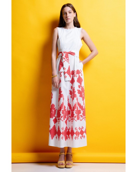 Mamoush Gretel Whie Red Maxi Φόρεμα