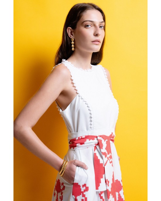 Mamoush Gretel Whie Red Maxi Φόρεμα