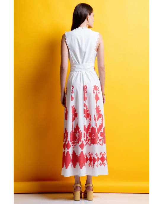 Mamoush Gretel Whie Red Maxi Φόρεμα