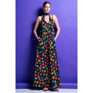 Mamoush Kelly Black Animal Print Maxi Φόρεμα