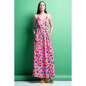 Mamoush Kelly Pink Animal Print Maxi Φόρεμα