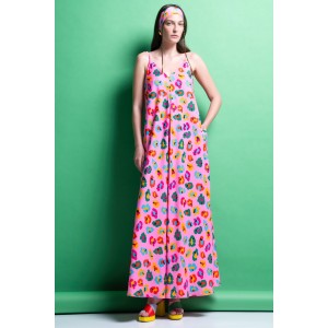 Mamoush Kelly Pink Animal Print Maxi Φόρεμα