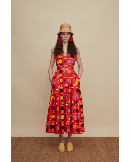 Melitta Lasithi Patania Red Print Maxi Φόρεμα Melitta Lasithi Patania Red Print Maxi Φόρεμα