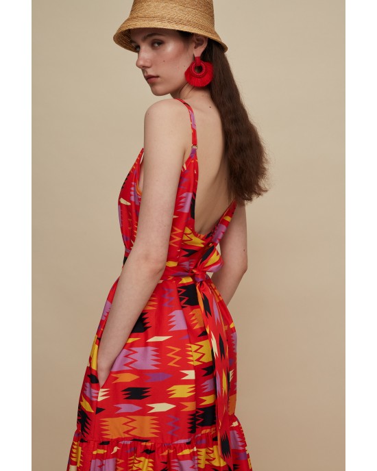 Melitta Lasithi Patania Red Print Maxi Φόρεμα Melitta Lasithi Patania Red Print Maxi Φόρεμα