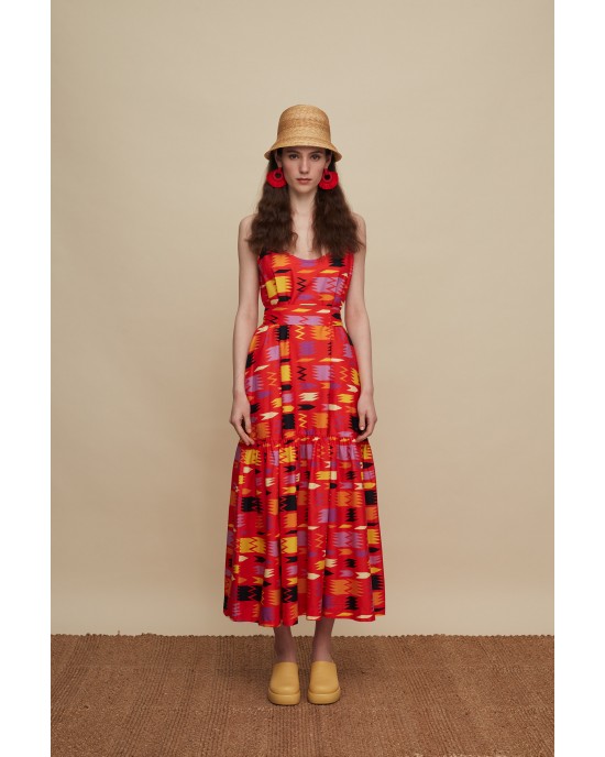 Melitta Lasithi Patania Red Print Maxi Φόρεμα Melitta Lasithi Patania Red Print Maxi Φόρεμα