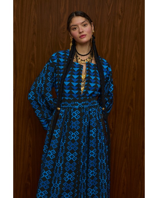 Melitta Velentza Petes Blue/Black Print Παλτό