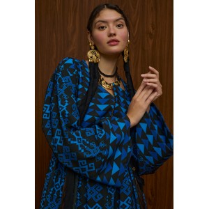 Melitta Velentza Petes Blue/Black Print Παλτό