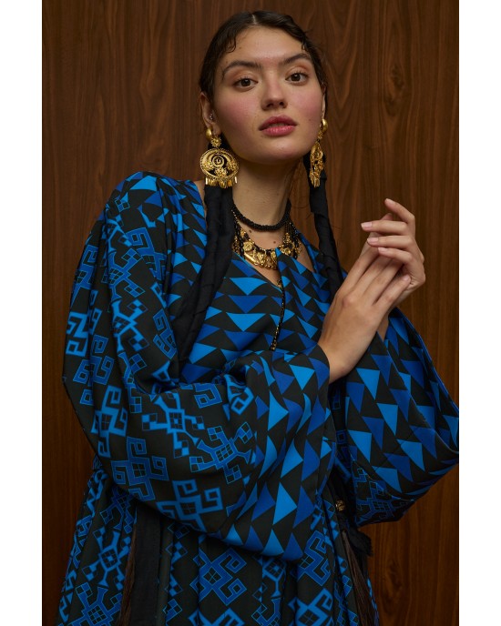 Melitta Velentza Petes Blue/Black Print Παλτό