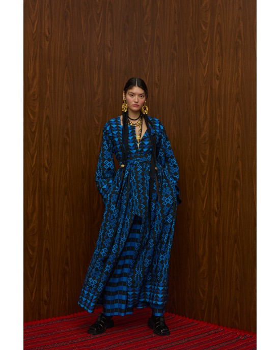 Melitta Velentza Petes Blue/Black Print Παλτό