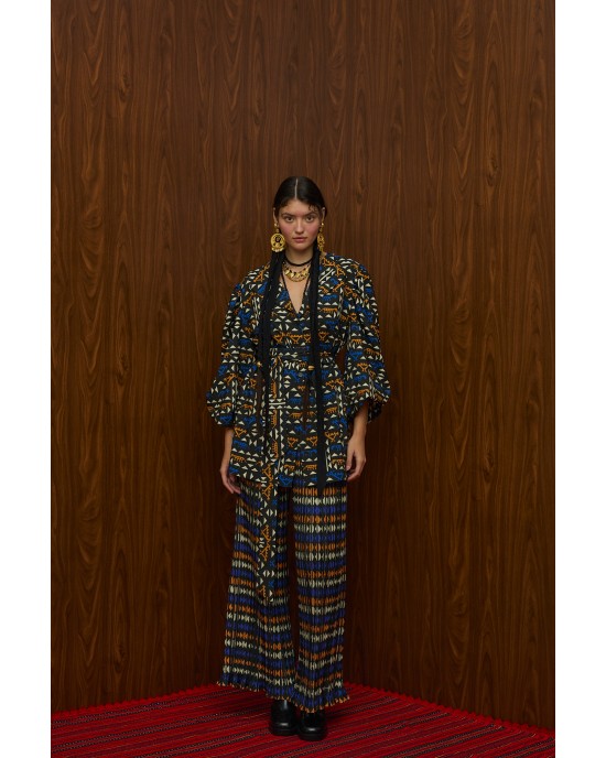 Melitta Berdes Πουκάμισο & Hrami Παντελόνι Plisse Zoomorfon Black Print