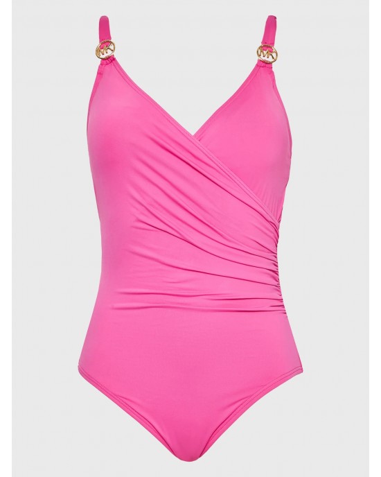 MICHAEL Michael Kors Iconic Solids Logo Trim Surplice Ολόσωμο Μαγιό Cerise
