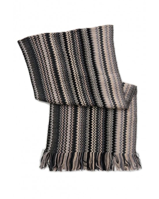 Missoni Zigzag Pattern And Fringes Black Κασκόλ