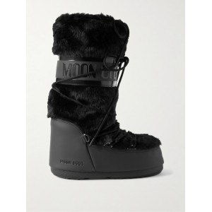Moon Boot Icon Faux Fur Black Μπότες Χιονιού