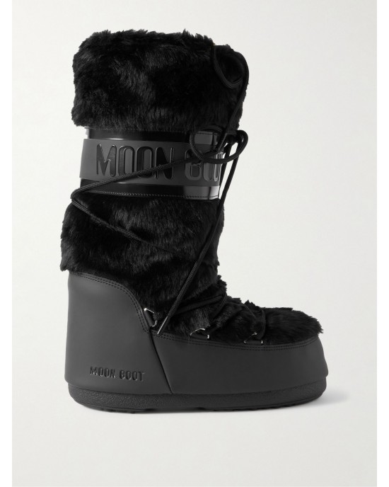 Moon Boot Icon Faux Fur Black Μπότες Χιονιού