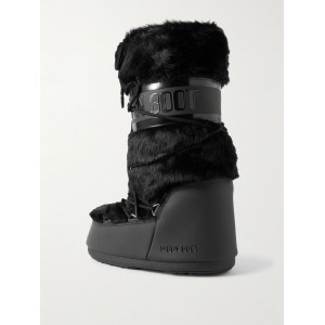 Moon Boot Icon Faux Fur Black Μπότες Χιονιού