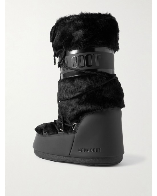 Moon Boot Icon Faux Fur Black Μπότες Χιονιού
