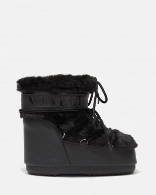 Moon Boot Icon Low Faux Fur Black Μπότες Χιονιού