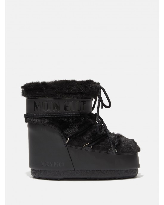 Moon Boot Icon Low Faux Fur Black Μπότες Χιονιού