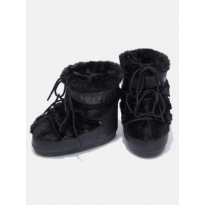 Moon Boot Icon Low Faux Fur Black Μπότες Χιονιού