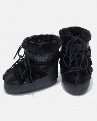 Moon Boot Icon Low Faux Fur Black Μπότες Χιονιού