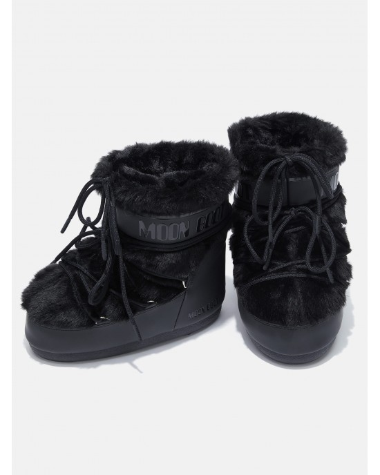 Moon Boot Icon Low Faux Fur Black Μπότες Χιονιού