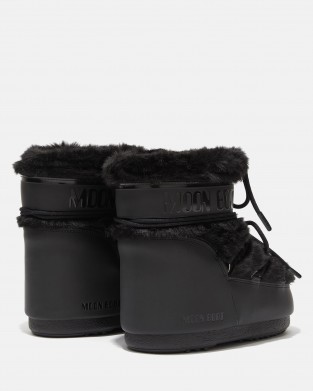 Moon Boot Icon Low Faux Fur Black Μπότες Χιονιού