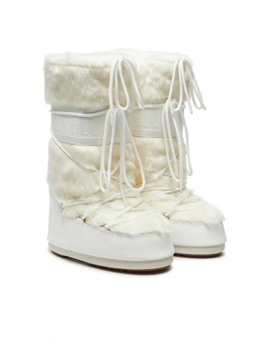 Moon Boot Icon Faux Fur Optical White Μπότες Χιονιού