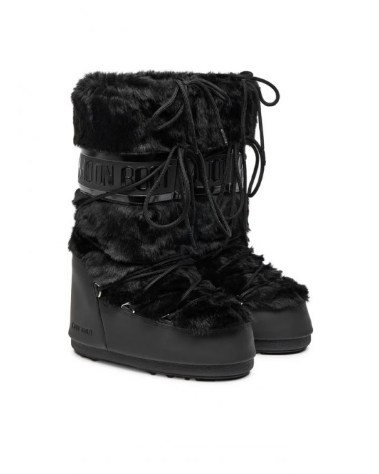 Moon Boot Icon Faux Fur Black Μπότες Χιονιού