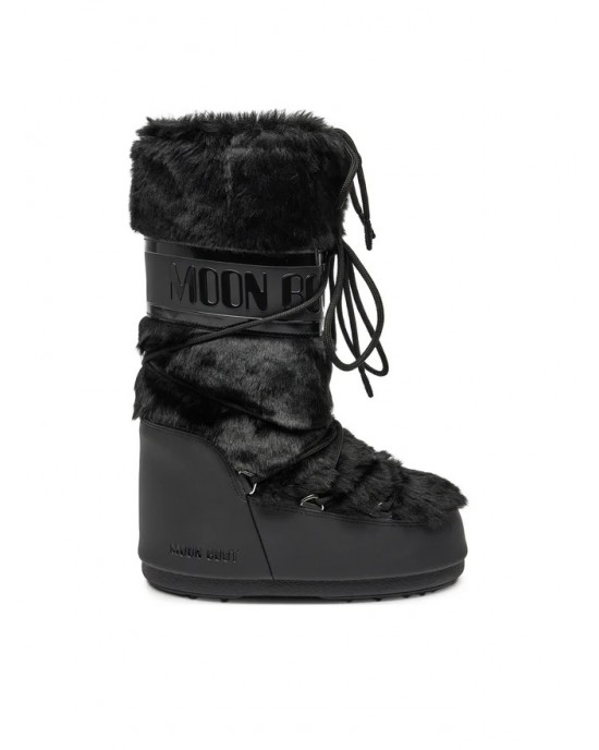 Moon Boot Icon Faux Fur Black Μπότες Χιονιού