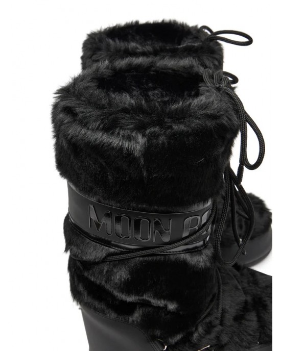 Moon Boot Icon Faux Fur Black Μπότες Χιονιού