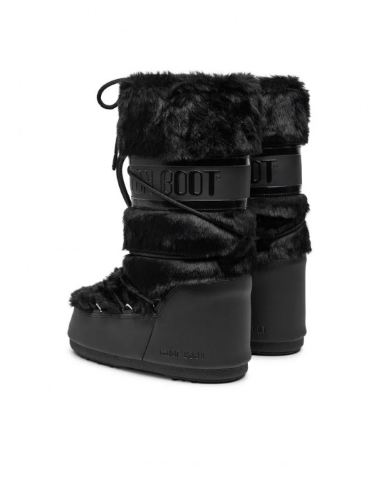 Moon Boot Icon Faux Fur Black Μπότες Χιονιού