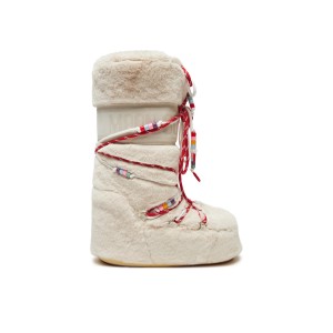 Moon Boot Icon Faux Fur Beads Cream Μπότες Χιονιού