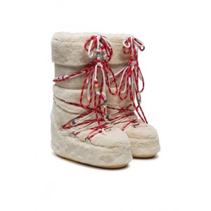 Moon Boot Icon Faux Fur Beads Cream Μπότες Χιονιού