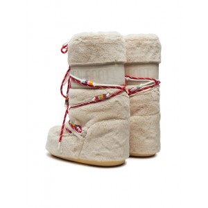 Moon Boot Icon Faux Fur Beads Cream Μπότες Χιονιού