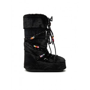 Moon Boot Icon Faux Fur Beads Black Μπότες Χιονιού