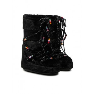 Moon Boot Icon Faux Fur Beads Black Μπότες Χιονιού