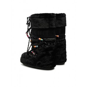 Moon Boot Icon Faux Fur Beads Black Μπότες Χιονιού
