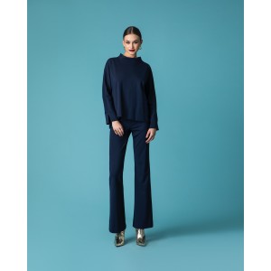 Moutaki Navy High Elastic Waist Flare Παντελόνι Moutaki Navy High Elastic Waist Flare Παντελόνι