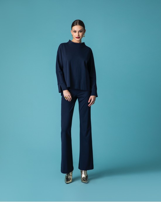 Moutaki Navy High Elastic Waist Flare Παντελόνι